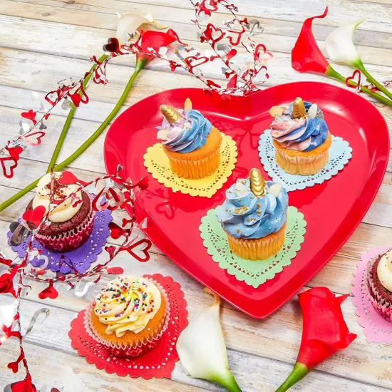 Juvale 600 Pack Paper Doilies, Heart Shaped Placemats for Crafts and Parties, Women's Day and Mother's Day Decorations, 4 x 4 Inch Bulk Cutout Lace Paper Doilies, 6 Colors Multicolor {3}