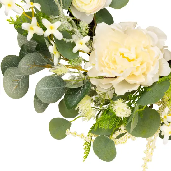 Northlight Peony, Rose and Mixed Foliage Artificial Spring Wreath - 20" White {5}