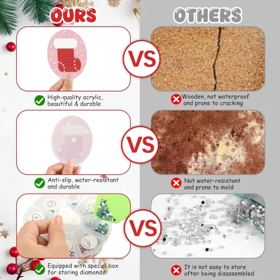 Diamond Coasters Art Painting Kit, 8pcs Diamond Christmas Art Coasters with Holder {3}