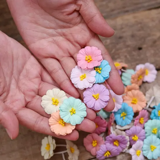 50 Pcs Artificial Handmade Mulberry Paper Craft Flowers (Pastels Tone) {2}