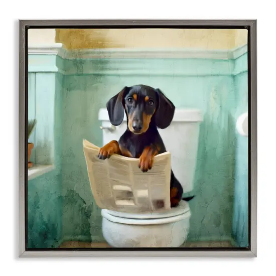 Stupell Industries Light Reading Dog Toilet Floating Frame, design by Kim Allen {1}