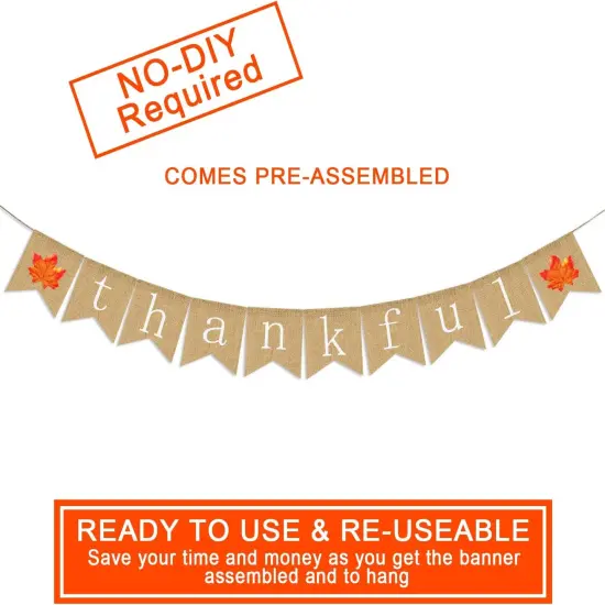 Thankful Burlap Banner (Brown, Red, White) {2}