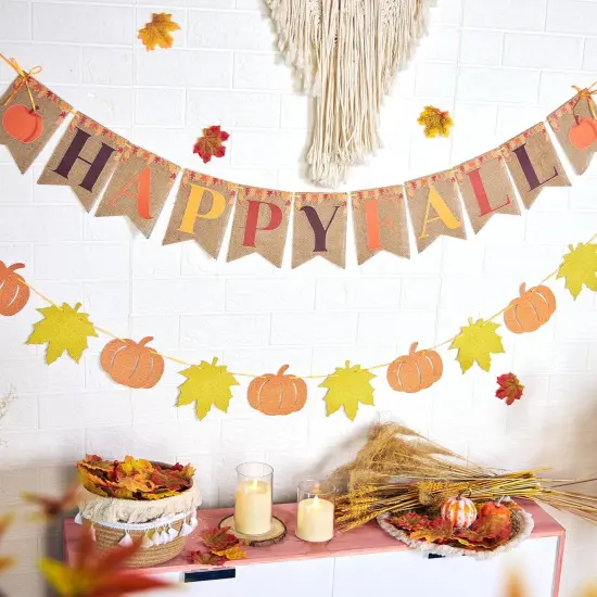Pre-Strung Happy Fall Burlap Banner (Orange Fall) {6}