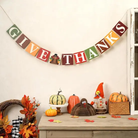 Give Thanks Wooden Banner (Brown) {1}