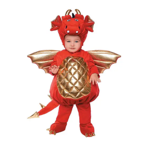 Adorable Red Dragon Toddler Costume with Gold Wings Tail and Headpiece {1}