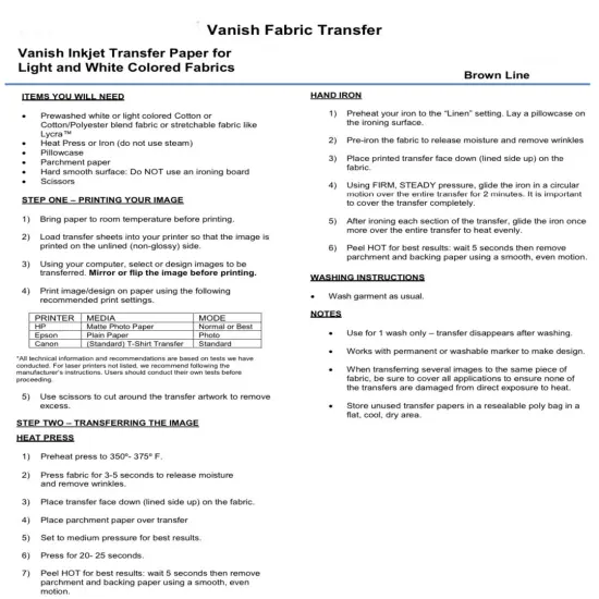 Vanishing Fabric Transfers 5 Sheets 8.5"x11" Made in USA {6}