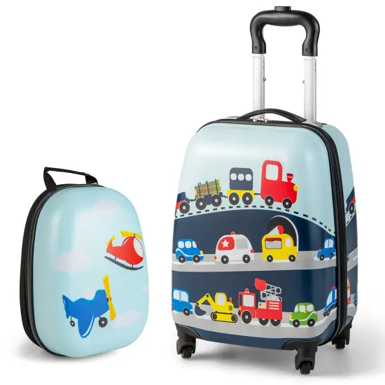 Costway 2PC Kids Carry On Luggage Set 12" Backpack and 16" Rolling Suitcase for Travel {10}