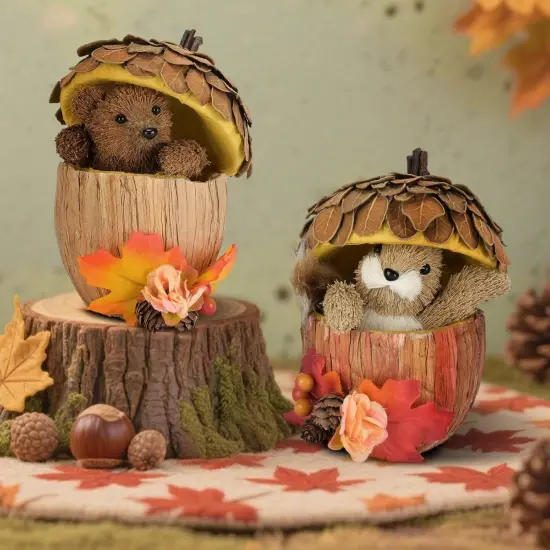 Animals Figurines in Acorns as Fall Table Centerpieces {2}