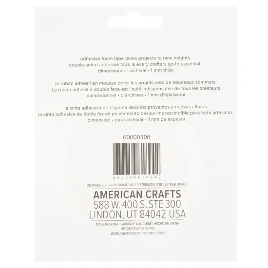 Sticky Thumb Double-Sided Foam Tape 3.94 Yards-White, 0.25"X1mm {5}