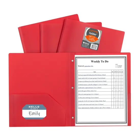 C-Line 2-Pocket Poly Portfolio with Prongs, Red, Pack of 25 {3}