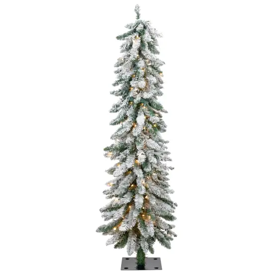 Northlight Pre-Lit Pencil Flocked Alpine Artificial Christmas Tree - 5' - Clear Lights Green {3}