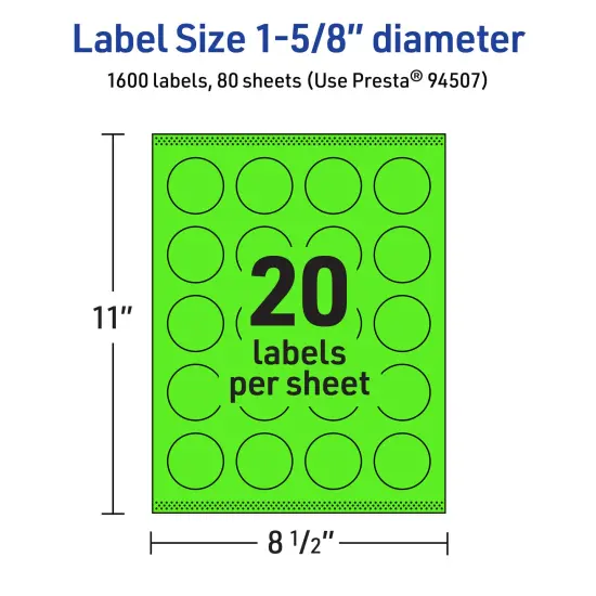 Avery Neon Green Paper Labels, 1-5/8" Diameter Round {5}