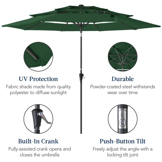 Best Choice Products 10ft 3-Tier Patio Umbrella, Market Sun Shade w/ Tilt Adjustment, Easy Crank Green {6}