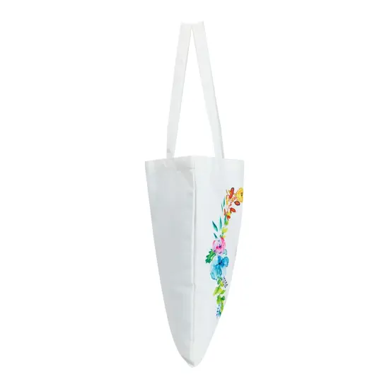 Set of 2 Reusable Monogram Letter W Personalized Canvas Tote Bags for Women, Floral Design (29 Inches) White {7}