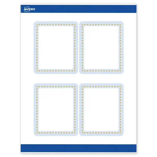 Avery Printable Rectangle Labels, Gold Dots with Blue Border, 4" x 3-1/3", Matte White Rectangle Labels, Permanent, Laser/Inkjet, 40ct, Great for Product Labels {1}