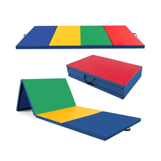 4-Panel PU Leather Folding Exercise Mat with Carrying Handles and Hook and Loop Fasteners Multicolor {3}