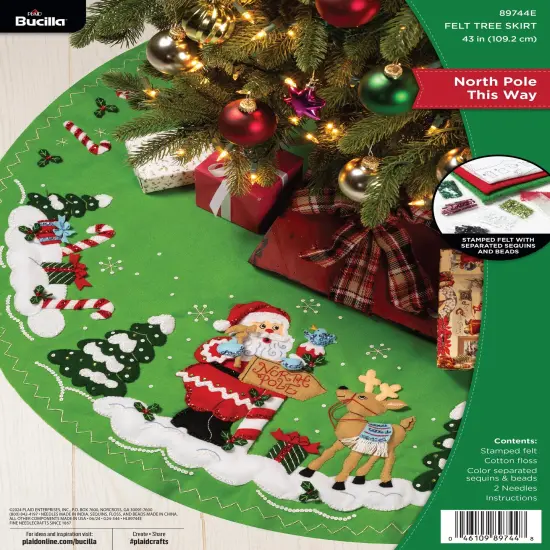 Bucilla Felt Tree Skirt Applique Kit 43" Round-North Pole This Way {1}