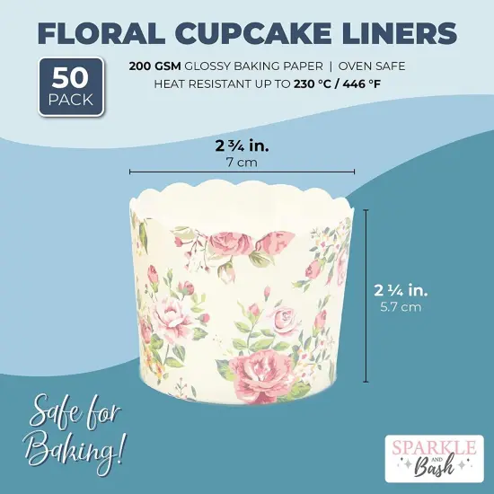 50-Pack Vintage Style Floral Cupcake Wrappers for Wedding, Flower Paper Baking Cups and Muffin Liners for Tea Parties, Bridal Showers, Baby Showers & Garden Parties- 2.25 x 2.75 In Yellow {2}