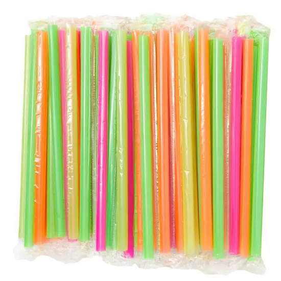 100-Pieces of Plastic Disposable Jumbo Straws Individually Wrapped 10 Inches Long Straws for Boba, Fruit Smoothies, Milkshakes, Bubble Tea (4 Colors, 0.5 Inch Diameter) Multicolor {1}