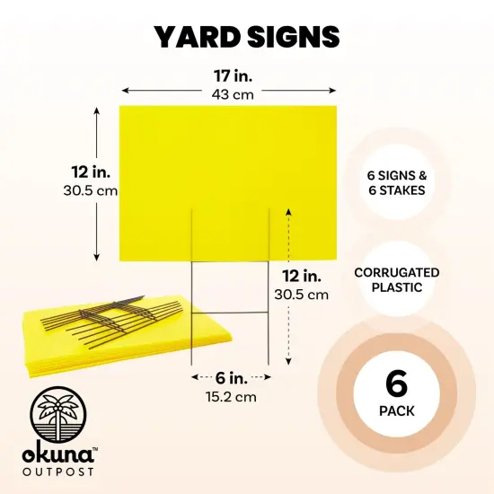 6 Pack Blank Corrugated Plastic Yard Signs with Stakes 17x12 for Outdoor, Garage Sale Supplies, Estate Sale, Open House, Birthday, Moving, Lawn, 4mm Thick, Neon Yellow {5}