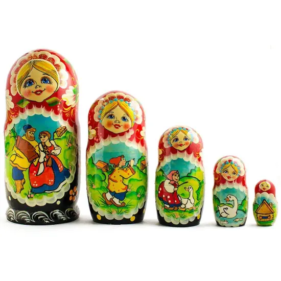 Set of 5 Summer in the Village Wooden Nesting Dolls 6.5 Inches {1}
