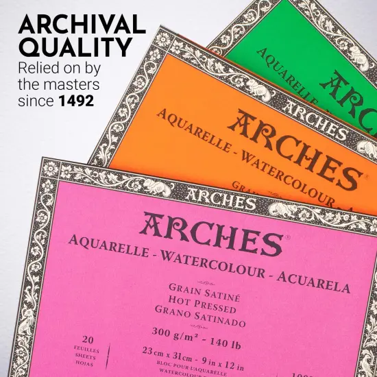 Arches Aquarelle Hot Pressed Watercolor Block 9"X12"- 140lb, 20 Sheets {6}