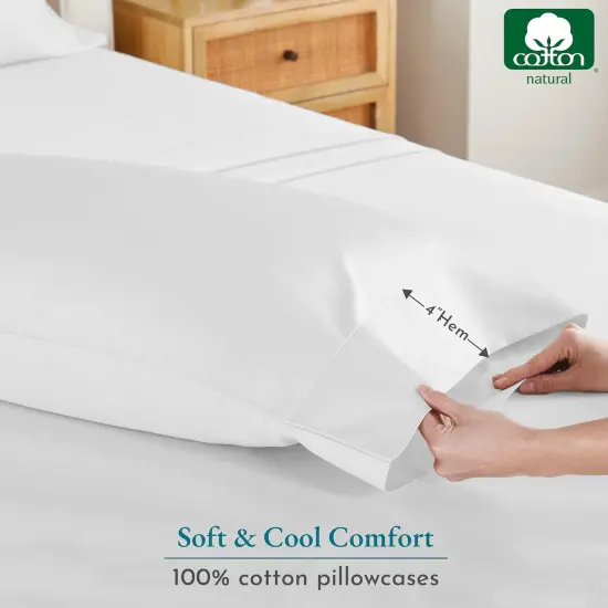 Soft & Silky 500 Thread Count 100% Cotton Sateen, Cool & Smooth with A Classic Opening, Set of 2 King Pillow Cases {4}