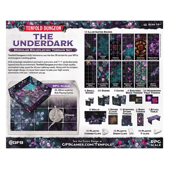 Gale Force 9: Tenfold Dungeon - The Underdark - Modular Roleplaying Terrain Set, Box To Table, 1" Grids, 12 Illustrated Rooms, RPG-Dungeon Crawling {3}
