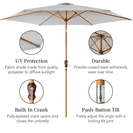 Best Choice Products 10ft Outdoor Woodgrain Pattern Steel Market Patio Umbrella w/ Crank, Tilt Fog Gray {6}