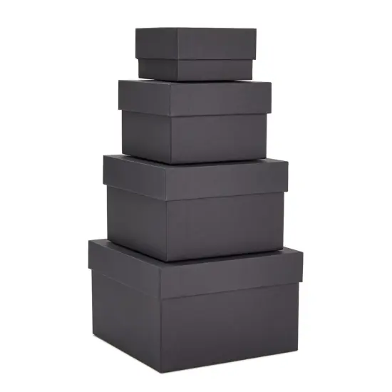 Stockroom Plus Set of 4 Sizes Square Nesting Gift Boxes with Lids for Presents, Decorative Goodie Box for Holidays, Wedding, Birthday, and Party Favors, Stackable (Black) {1}