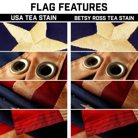 G128 Combo Pack: 20 Ft Telescoping Aluminum Flagpole (Black) & American and Betsy Ross Tea Stained Flags 3x5 Ft, Both ToughWeave Series Embroidered Polyester | Pole with Flags Included {3}