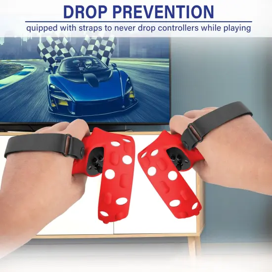 Insten Controller Grips for Oculus Quest 2 Meta VR Headset Touch Controllers, Silicone Protective Accessories with Knuckle Straps & Joystick Cover (Red, 1 Pair) {3}