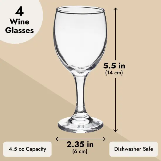 Set of 4 Short Stemmed Small Wine Glasses for Tasting, Port, White Wine, Juice (4.5 oz) Clear {3}