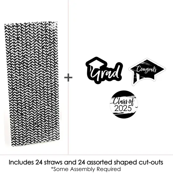 Big Dot of Happiness Black and White 2025 Graduation Paper Straw Decor - Party Striped Decorative Straws - Set of 24 {4}