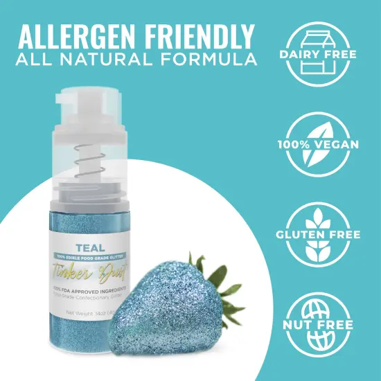 Bakell - Teal Tinker Dust Edible Glitter (4g, 1x Spray Pump) for Food, Desserts, and Beverages! {3}