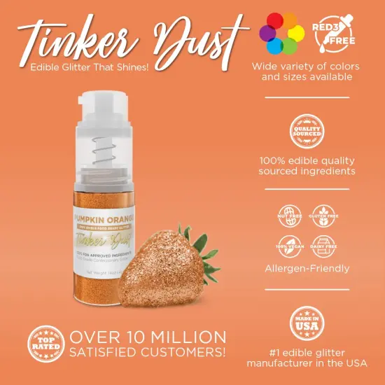 Bakell - Pumpkin Orange Tinker Dust Edible Glitter (4g, 1x Spray Pump) for Food, Desserts, and Beverages! {2}