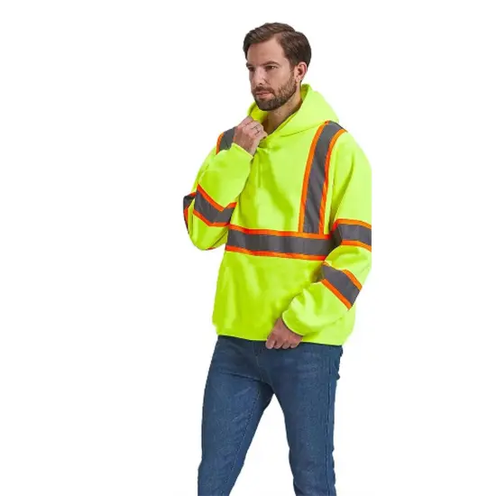 RADYAN&reg; High Visibility Long Sleeve Safety Hoodie with Reflective Strips and Hood for Construction Work {4}