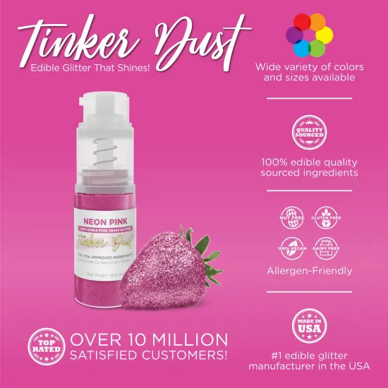 Bakell - Neon Pink Tinker Dust Edible Glitter (4g, 1x Spray Pump) for Food, Desserts, and Beverages! {2}