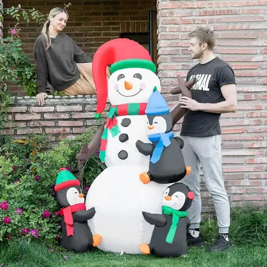 6ft Christmas Inflatable Snowman & Penguins Lighted Christmas Blowup Yard Dec {4}