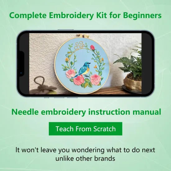 Embroidery Kit for Beginners Adults,Bird-Hummingbird Embroidery Kit Cross Stitch Kits for Beginner Easy to Learn Stitches Instruction Video Stamped Embroidery Pattern Flowers B2-2 Sets {4}