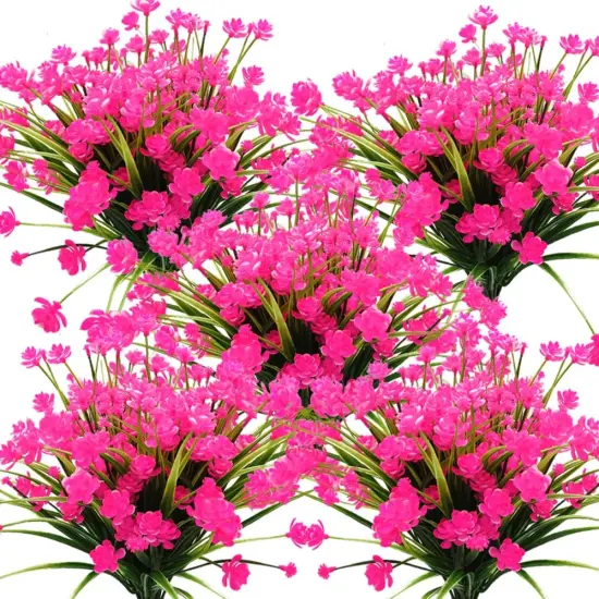 Artificial Flowers Outdoor UV Resistant Fake Plants Indoor Outside Hanging Planter Home Garden Decor, 10 Bundles (Pink) {1}