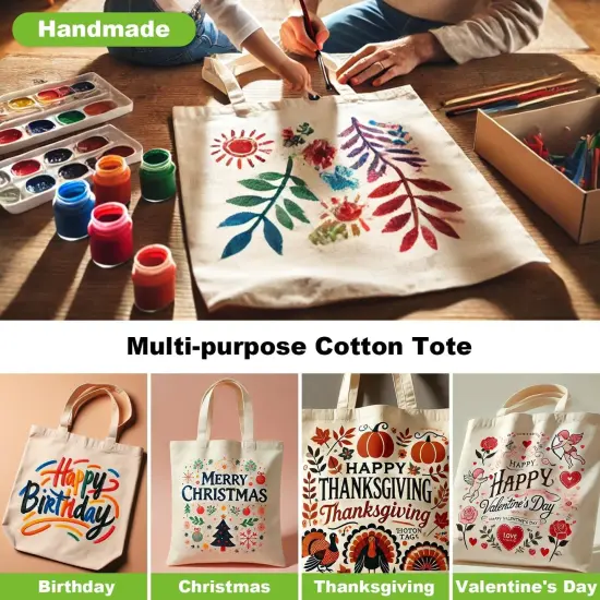 Canvas Tote Bag - 4 PCS Cotton Canvas Reusable Grocery Shopping Blank Tote Bag with Handles for Crafts DIY, Gift, Advertising Promotion Activity {4}