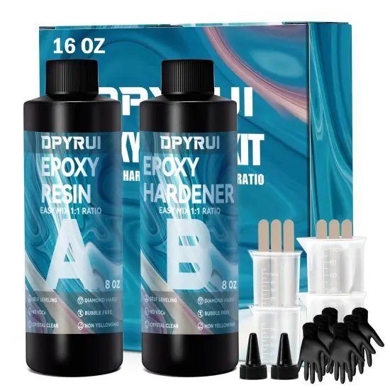 16OZ Epoxy Resin Kit-Crystal Clear Resin and Hardener Resin Epoxy kit,No Yellowing, No Bubbles Casting Resin Perfect for Jewelry Making Molds Crafts DIY 1:1 Ratio(8OZx2 {2}