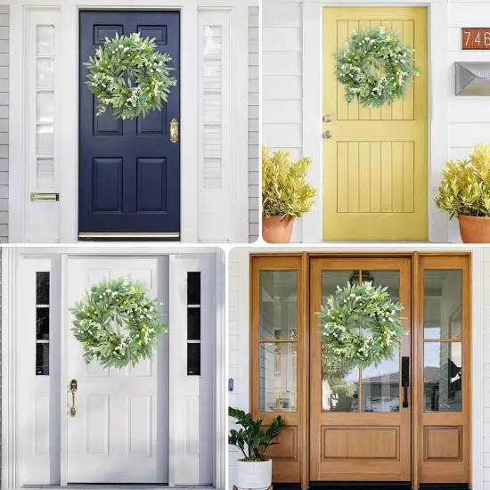 Spring Wreath for Front Door, 19-20 Inch Eucalyptus Greenery Wreath {5}