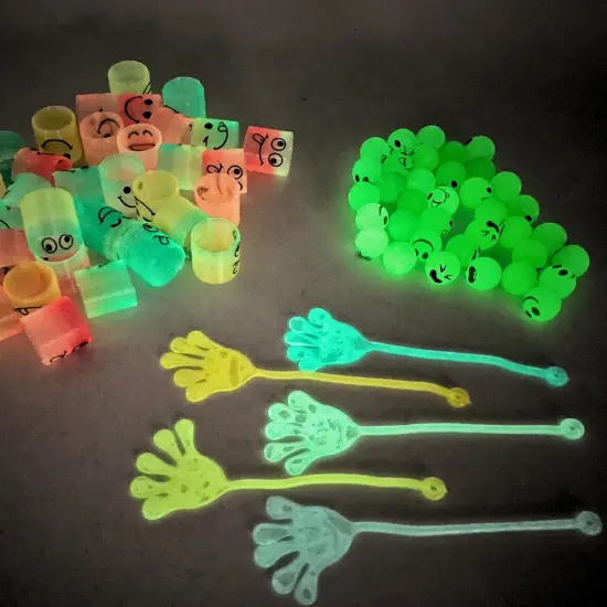 4E&rsquo;s Novelty 108 pcs Glow in the Dark Toys - 36 Mini Bouncy Balls, 36 Coil Spring Toys, 36 Sticky Hands Party Favor - Toys for Birthday Party Supplies {2}