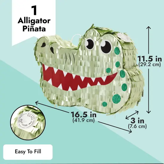 Alligator Pinata for Kids Safari Birthday Party Decorations, Baby Shower (Small, 16.5x11.5x3 In), For Ages 3+ Green {5}