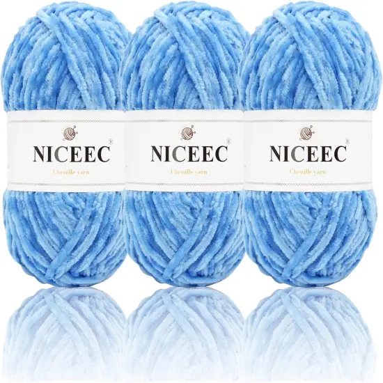 3346.46 Inches - 3 Skeins Soft Chenille Yarn(Blue) {1}