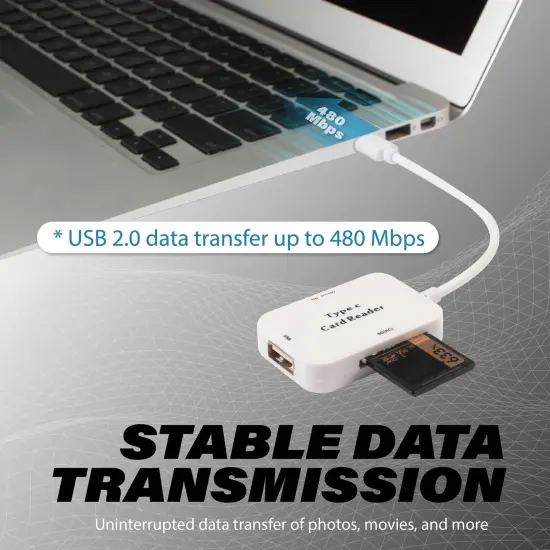 Insten USB Type C Card Reader, Portable Card Adapter, For SDXC, SDHC, SD, Micro SDXC, Micro SD, Micro SDHC Card, Fast Reader / Writer, White {3}