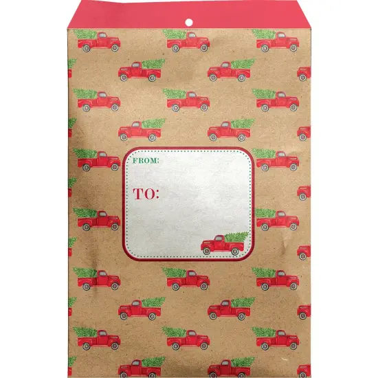 Pack/6: Red Pickup Truck Theme Mailing Envelope - 6 x 1/2 x 9-1/2" {1}
