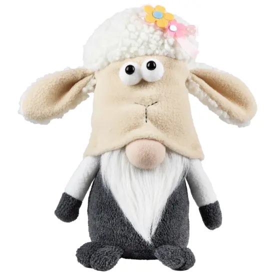 Northlight Plush Springtime Floral Sheep Gnome Easter Decoration - 9" - Gray and White {3}